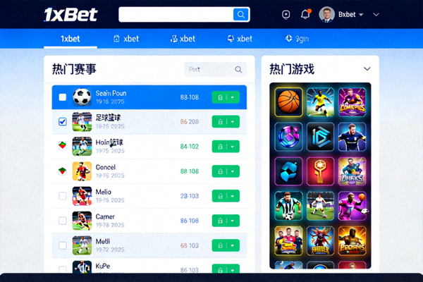 1xbet 平台主介面截圖，展示豐富的運動賽事列表與電子遊戲入口