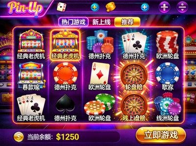 Pin-Up 電子遊戲大廳截圖，展示琳琅滿目的線上賭場遊戲選擇